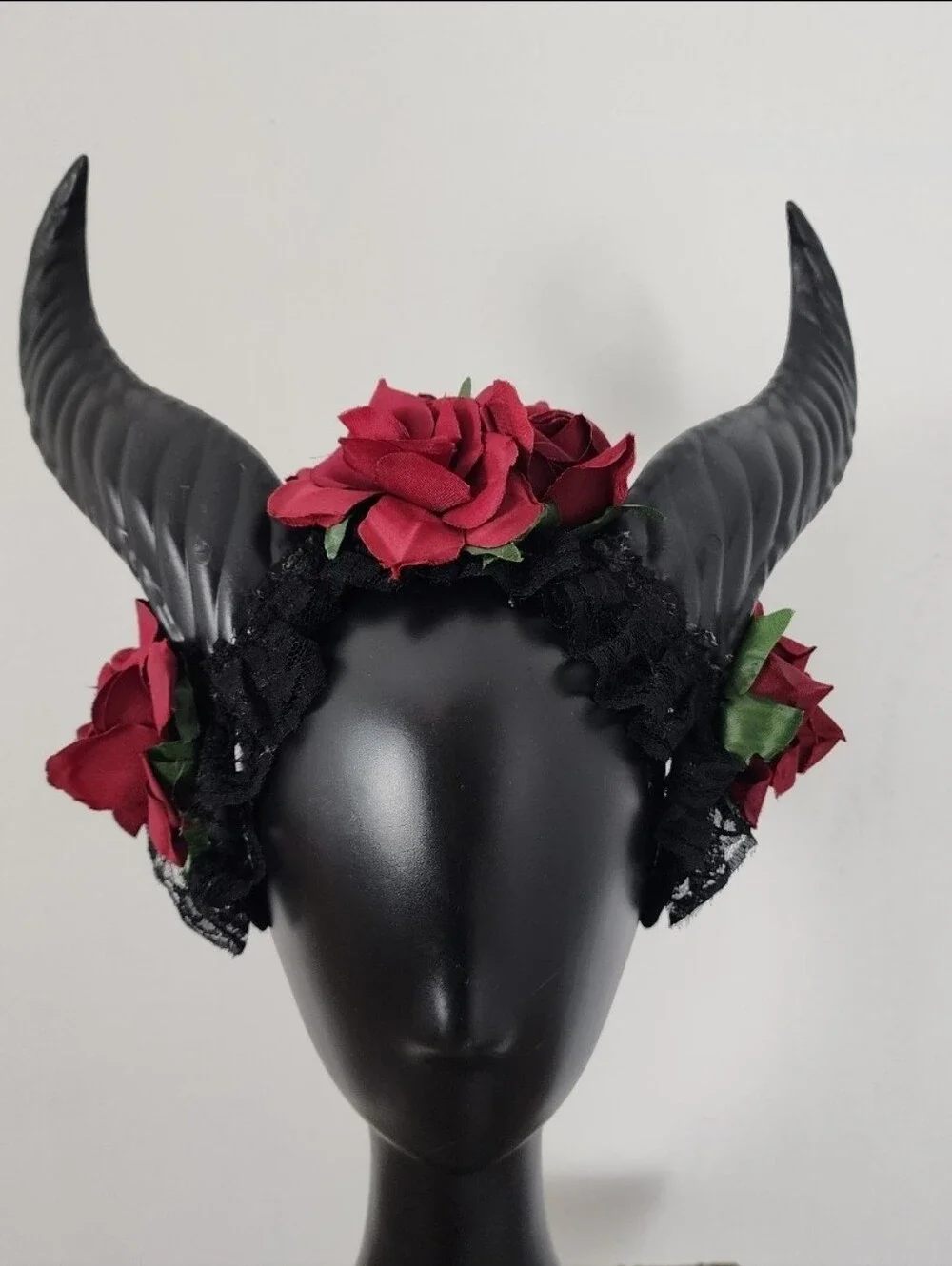 Krampus Horns Devil Demon Headband Red Rose Costume Head Piece Red Lights